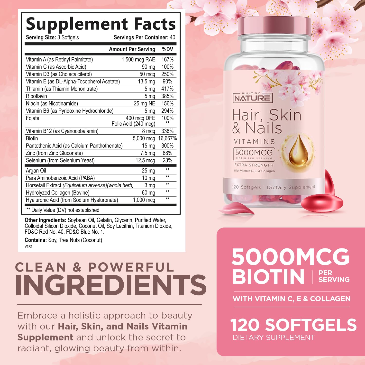 Foto 3 pulgar | Suplemento Creado Por Nature Hair Skin Nails: 5000 Mcg De Biotina - Venta Internacional.