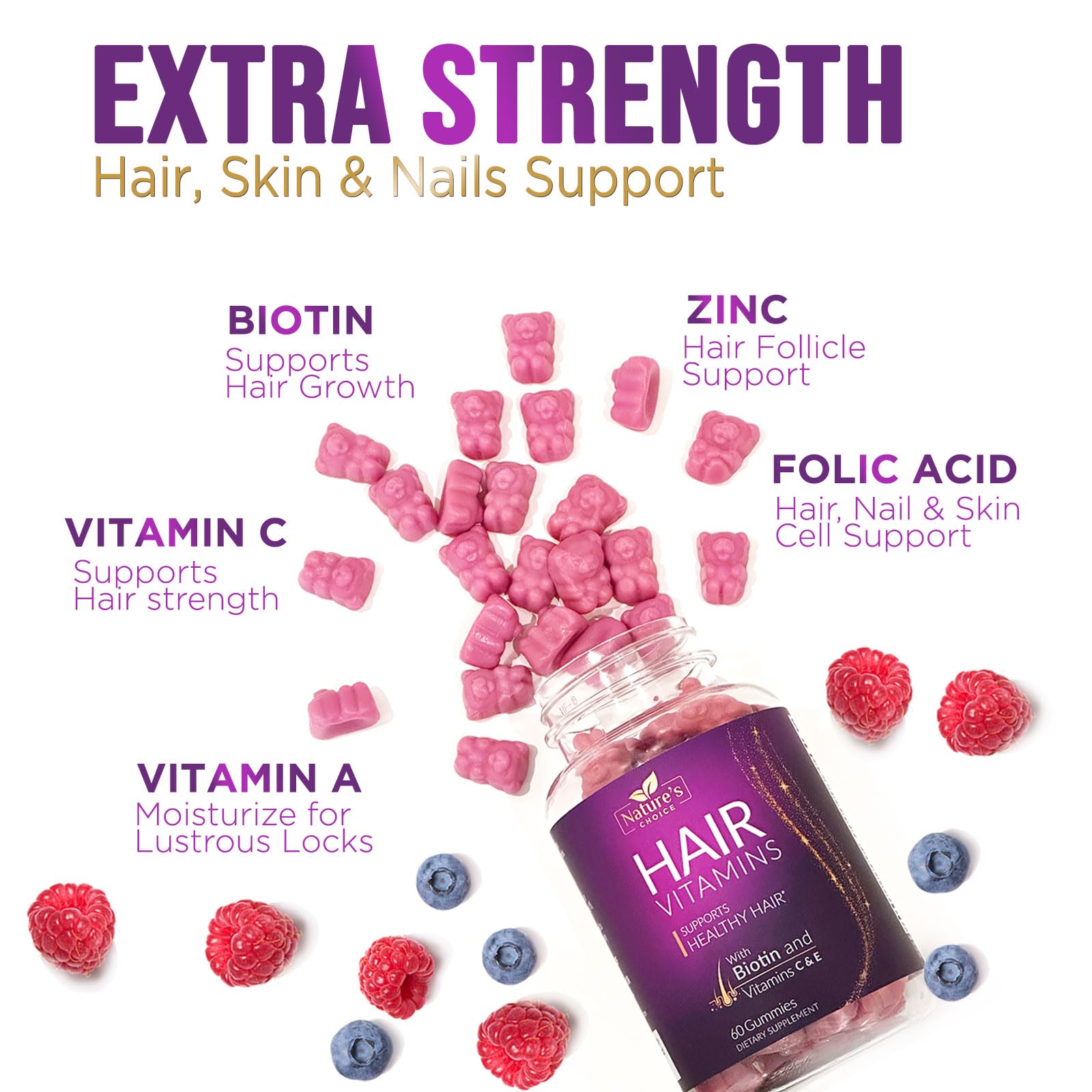 Foto 4 pulgar | Vitaminas Para El Cabello, Gomitas Nature's Choice, Biotina, 5000 Mcg, 60 Unidades - Venta Internacional.