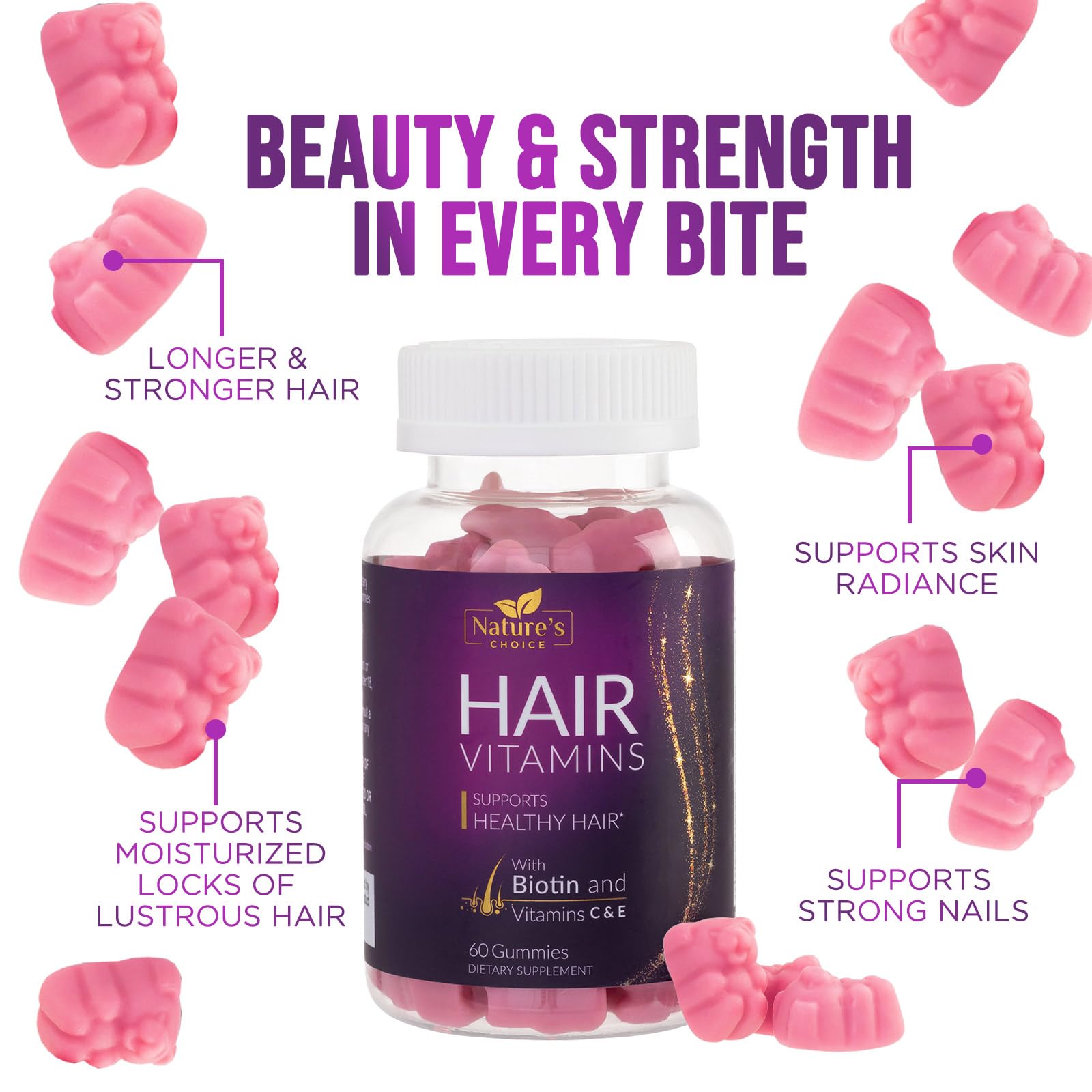 Foto 5 | Vitaminas Para El Cabello, Gomitas Nature's Choice, Biotina, 5000 Mcg, 60 Unidades - Venta Internacional.