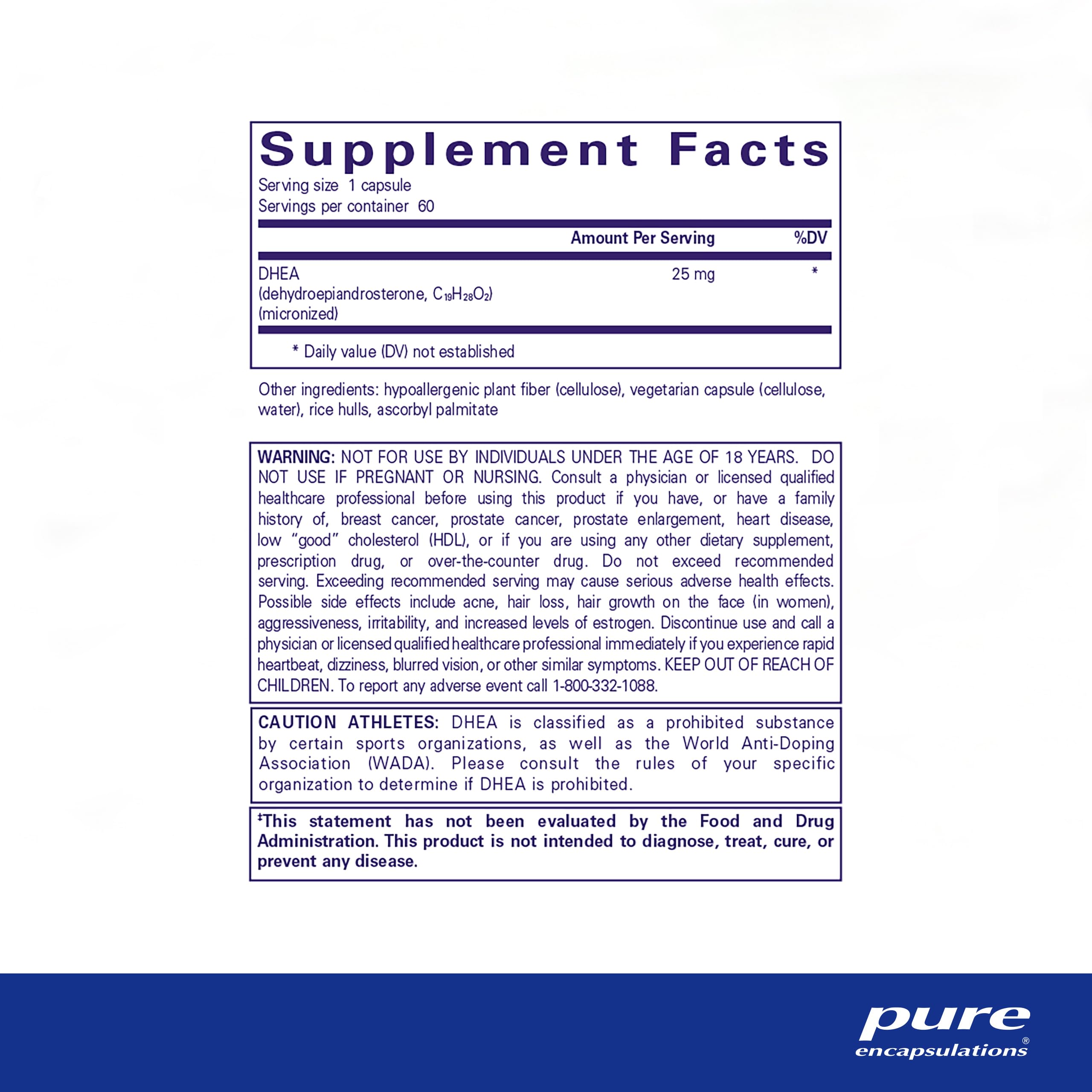 Foto 3 pulgar | Suplemento De 25 Mg De Dhea De Pure Encapsulations Para El Equilibrio Hormonal - Venta Internacional.