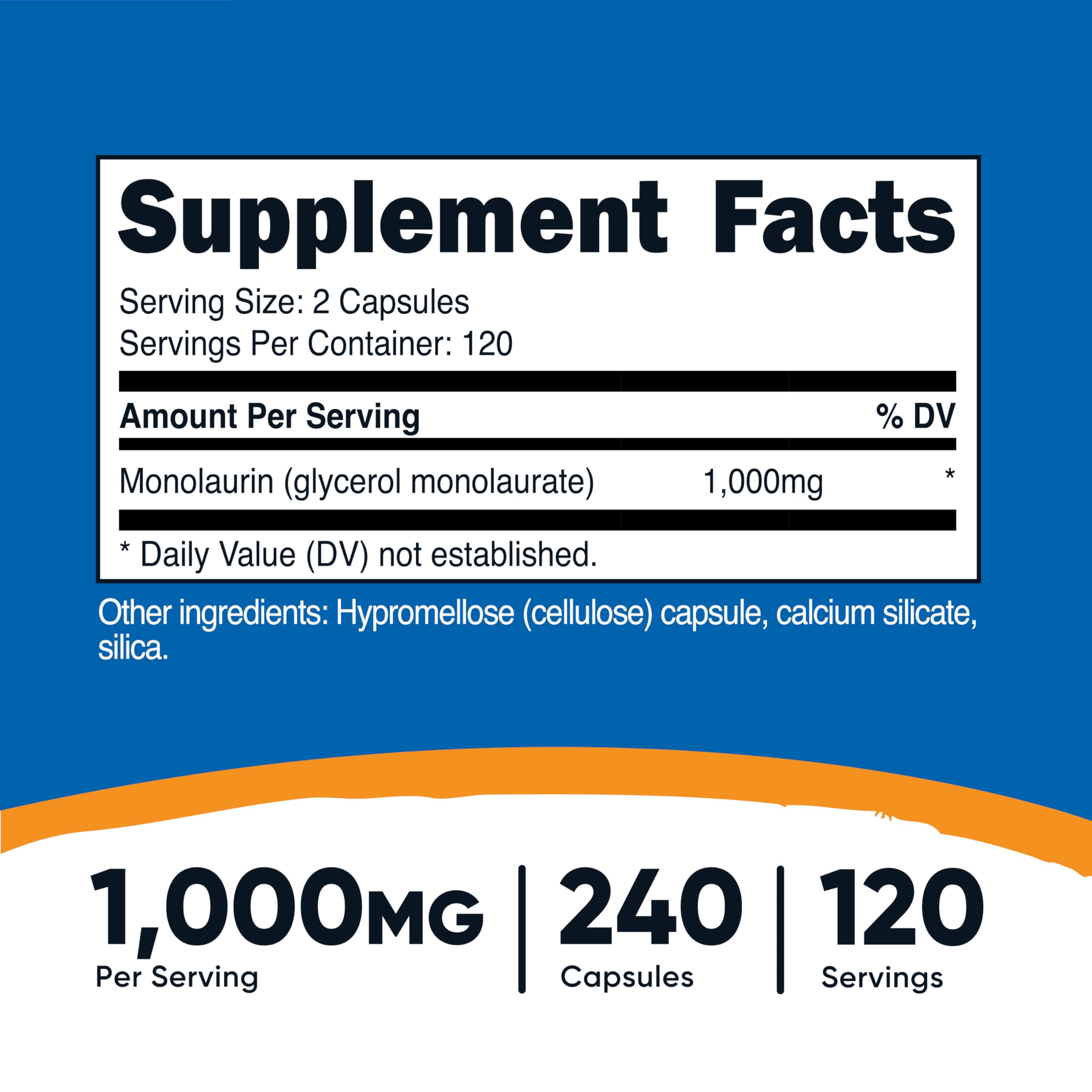 Foto 3 pulgar | Suplemento Nutricost Monolaurin 1000 Mg 240 Cápsulas - Venta Internacional.