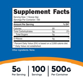 Foto 2 | Suplemento Nutricost De D-ribosa En Polvo, 500 G, 5000 Mg/porción - Venta Internacional.