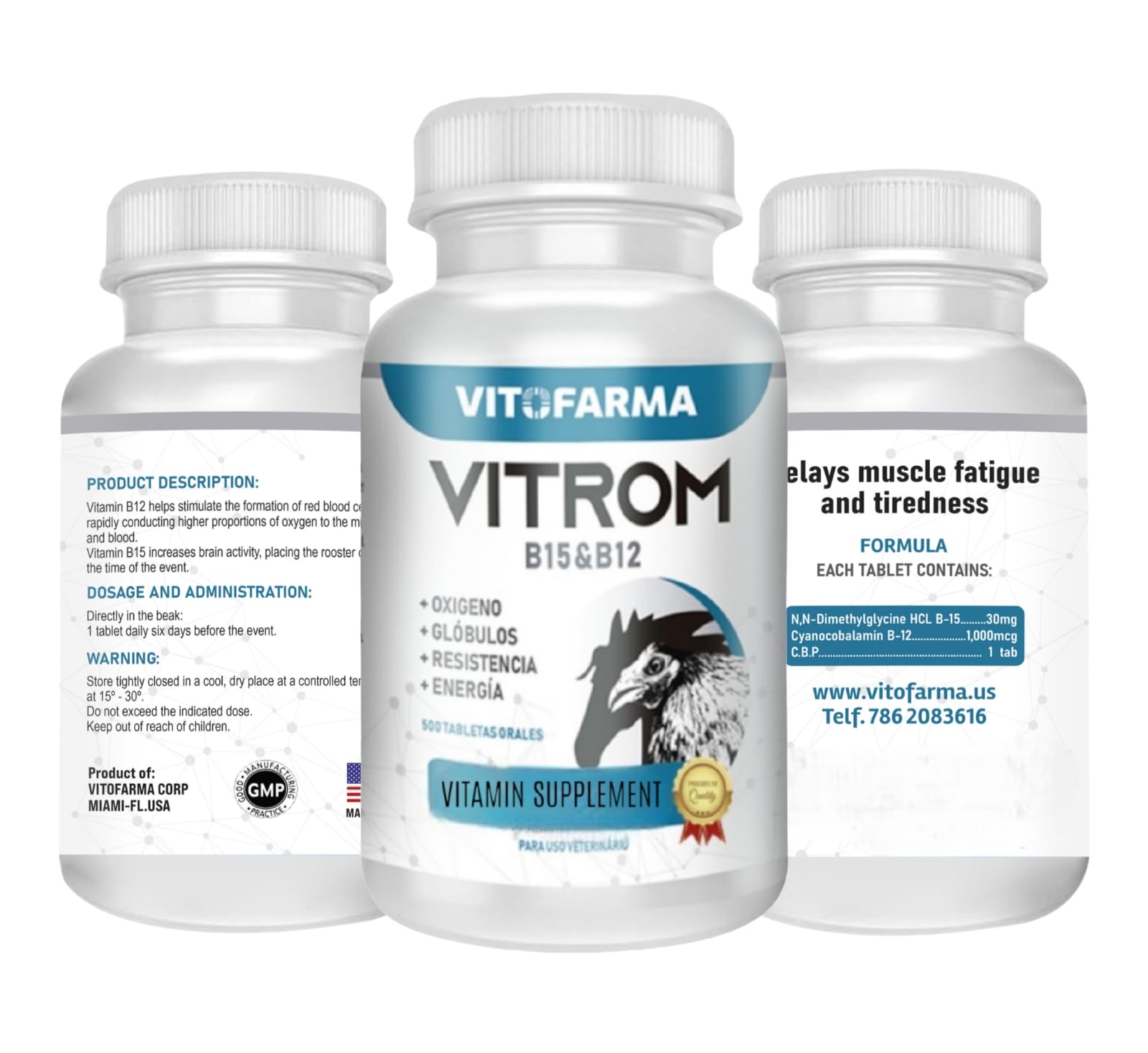 Foto 2 pulgar | Suplemento Vitrom B15 Y B12 100 Comprimidos Para Gallos - Venta Internacional.