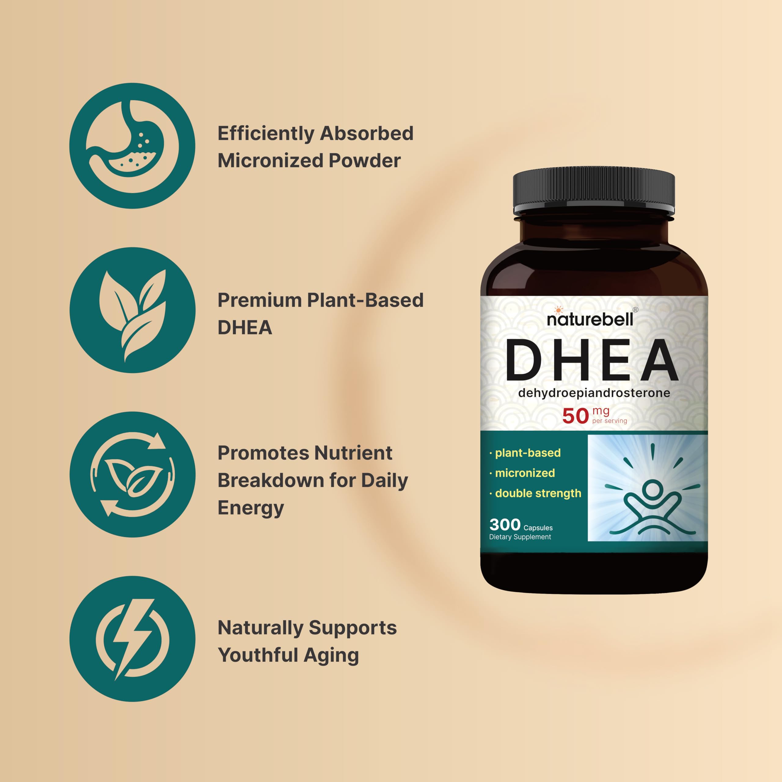 Foto 4 pulgar | Suplemento Naturebell Dhea 50 Mg 300 Cápsulas Micronizadas - Venta Internacional.