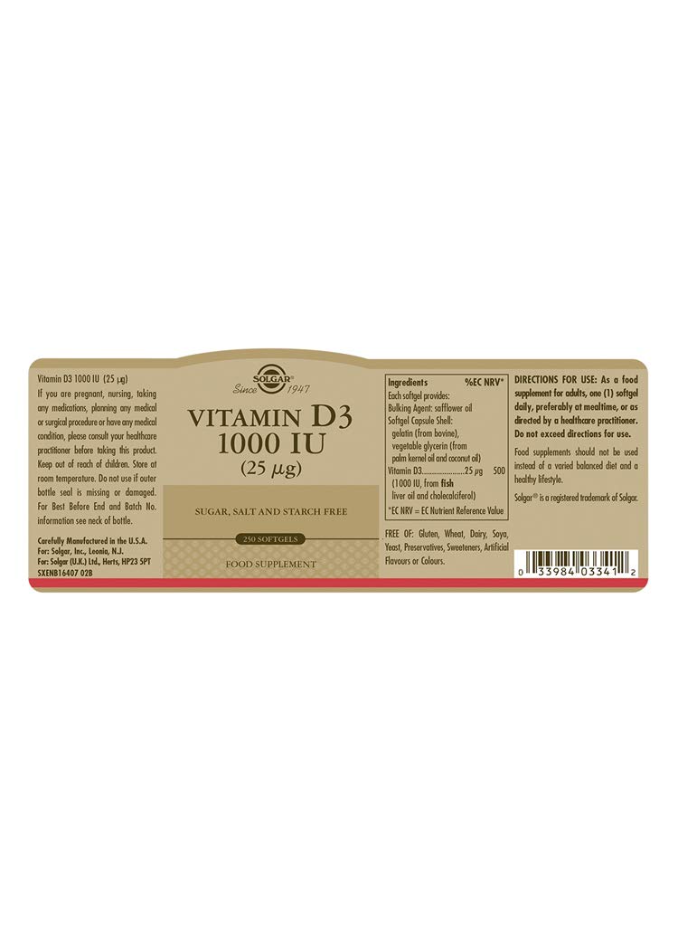Foto 3 pulgar | Suplemento Solgar De Vitamina D3 25 Mcg (1000 Ui) 250 Cápsulas Blandas - Venta Internacional.