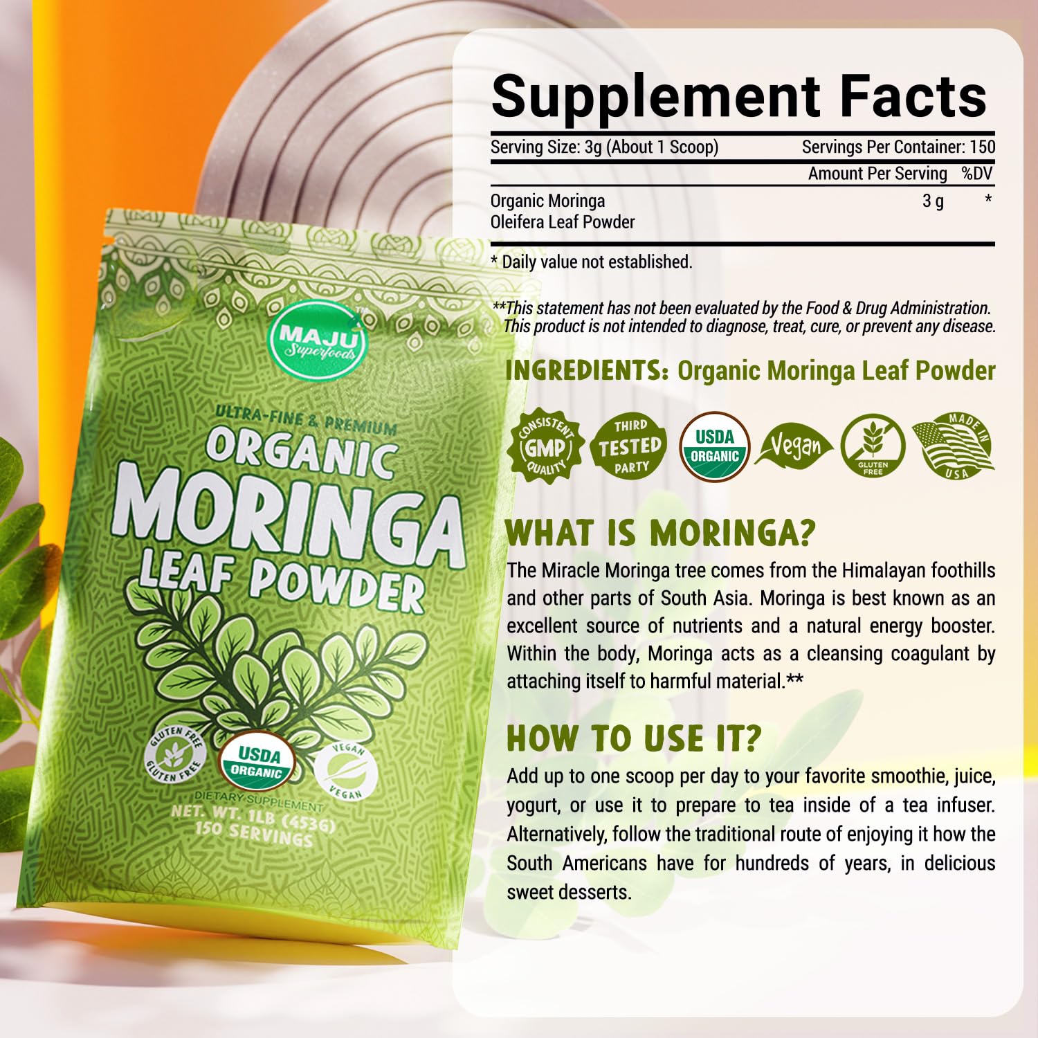 Foto 6 pulgar | Suplemento Maju Superfoods, Cápsulas De Moringa, 90 Unidades - Venta Internacional.