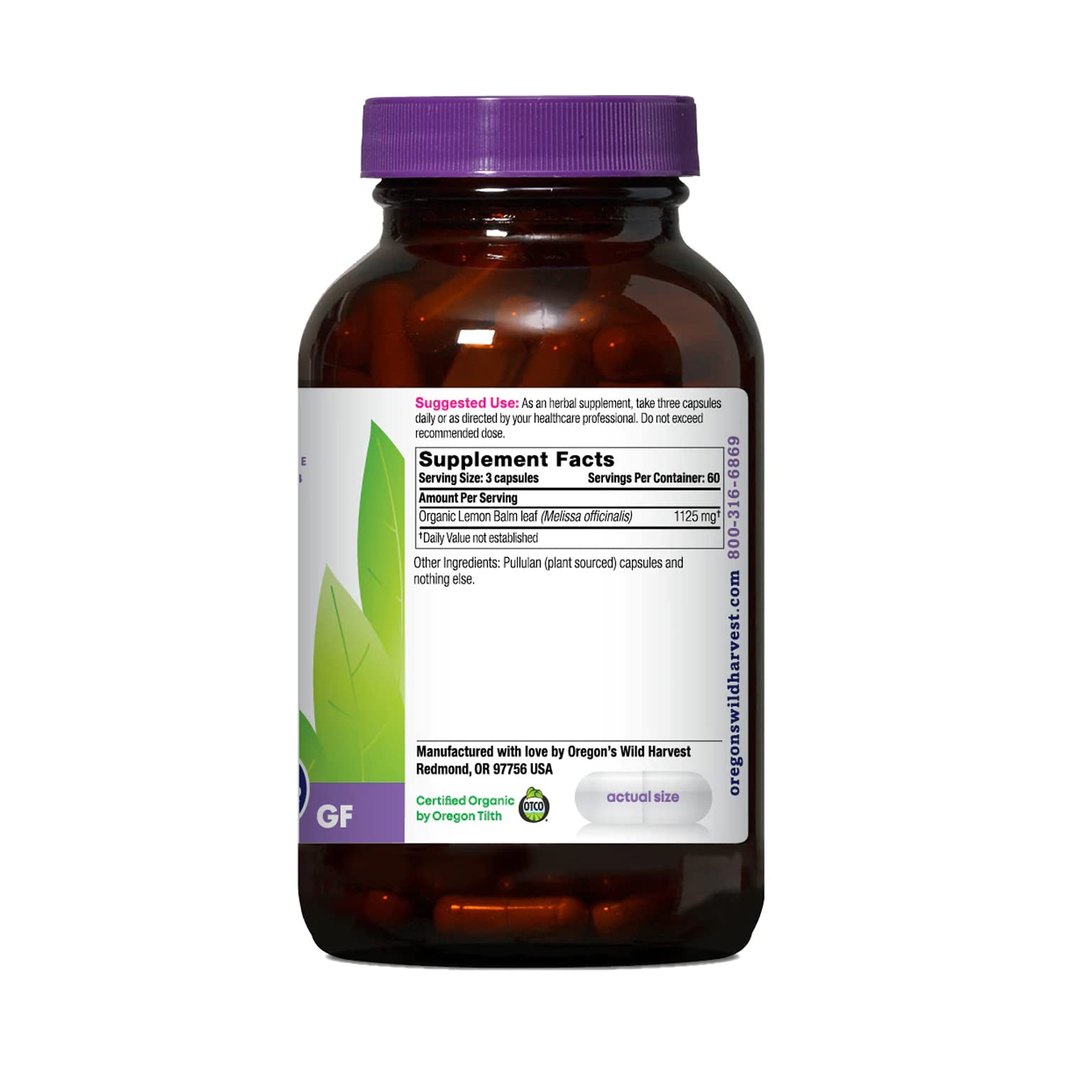 Foto 3 pulgar | Suplemento Herbal Oregon's Wild Harvest Lemon Balm 1125 Mg - Venta Internacional.