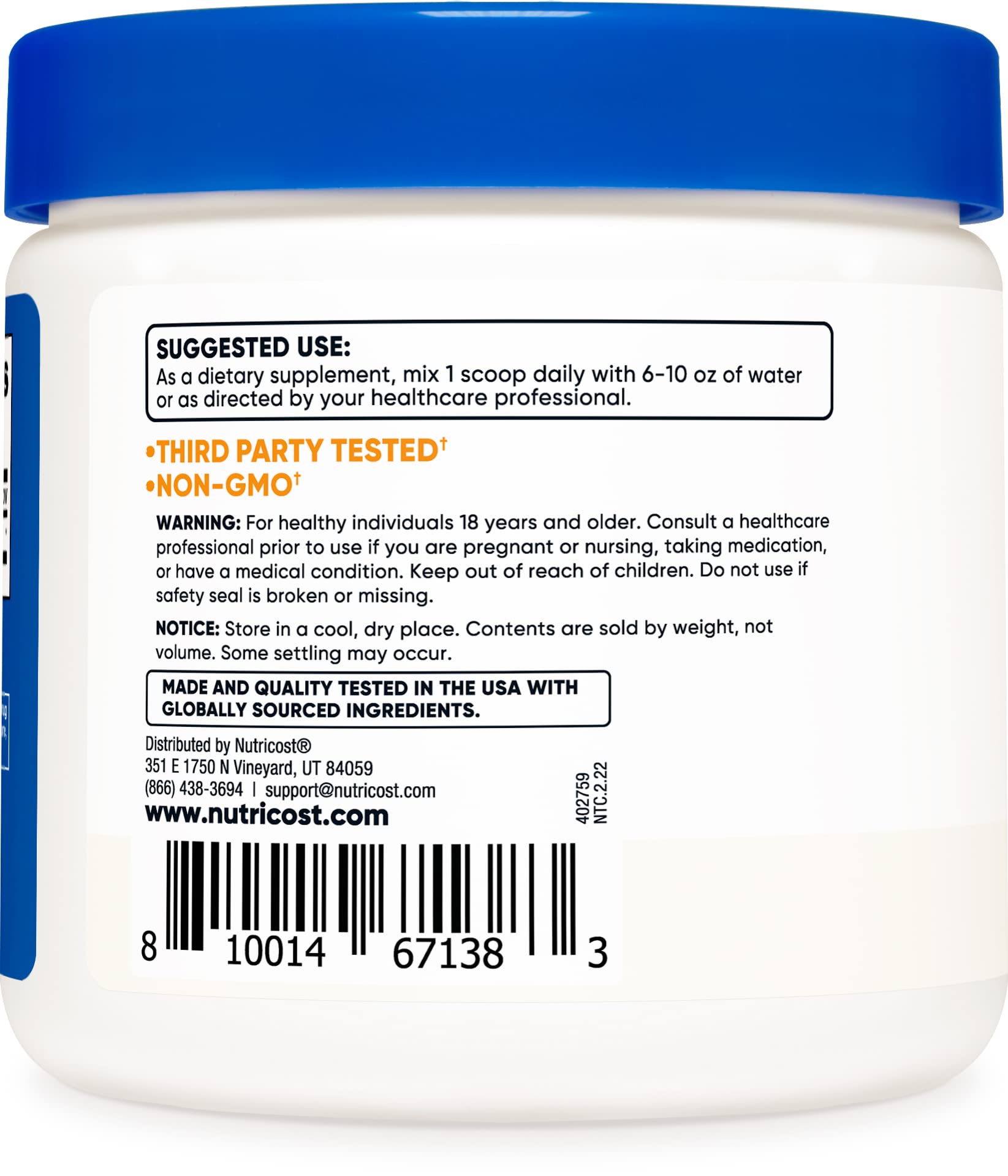 Foto 4 pulgar | Suplemento Nutricost L-serina En Polvo 227 G 113 Porciones 2 G/s - Venta Internacional.
