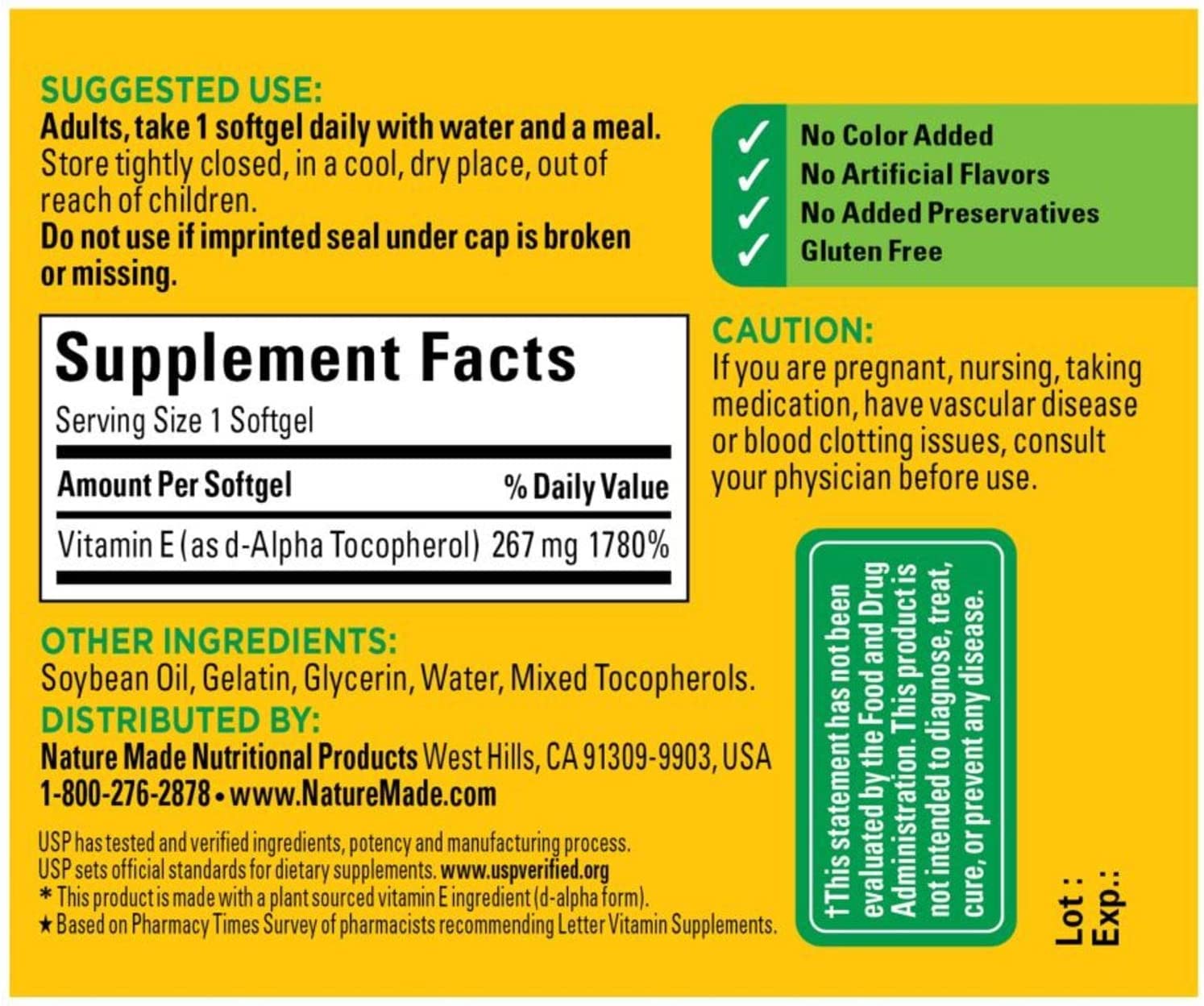 Foto 5 | Suplemento Nature Made De Vitamina E, 400 Ui, Cápsulas Blandas, 100 X 2 - Venta Internacional.