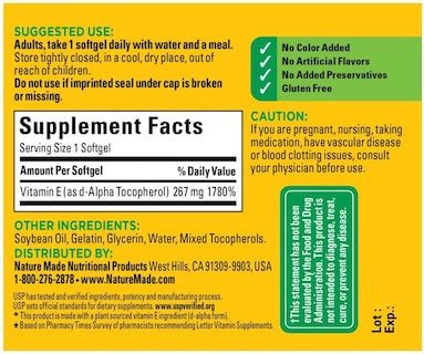 Foto 5 | Suplemento Nature Made De Vitamina E, 400 Ui, Cápsulas Blandas, 100 X 2 - Venta Internacional.