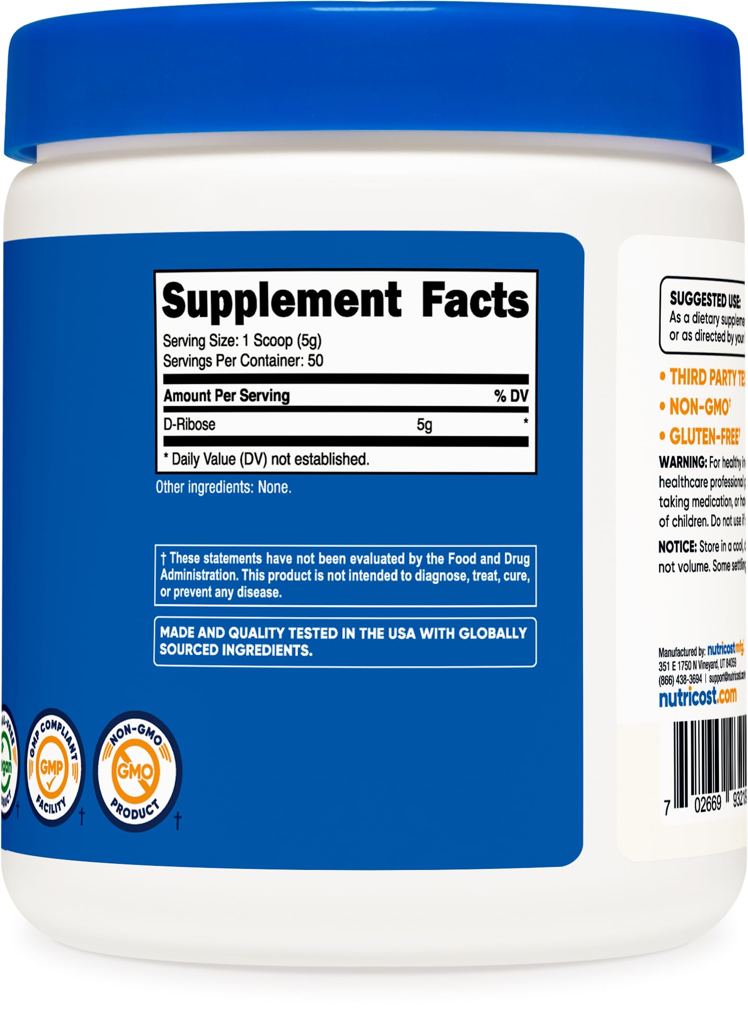 Foto 6 pulgar | Suplemento Nutricost D-ribosa En Polvo, 250 G, 100% Puro - Venta Internacional.