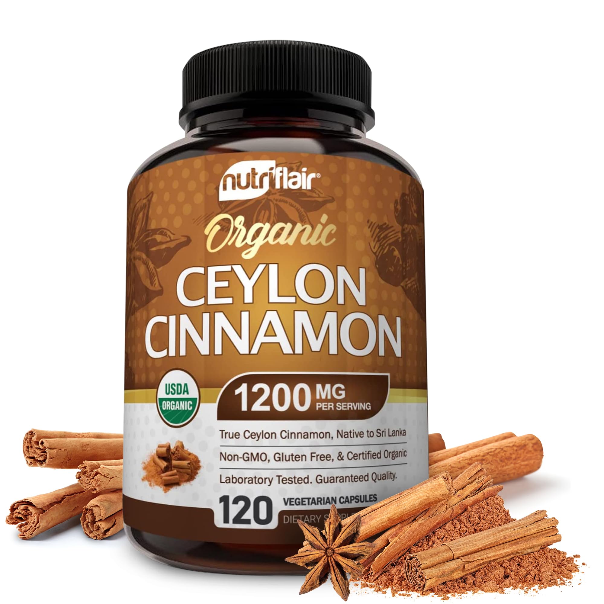 Foto 1 | Suplemento Nutriflair De Canela Orgánica De Ceilán 1200 Mg 120 Cápsulas - Venta Internacional.