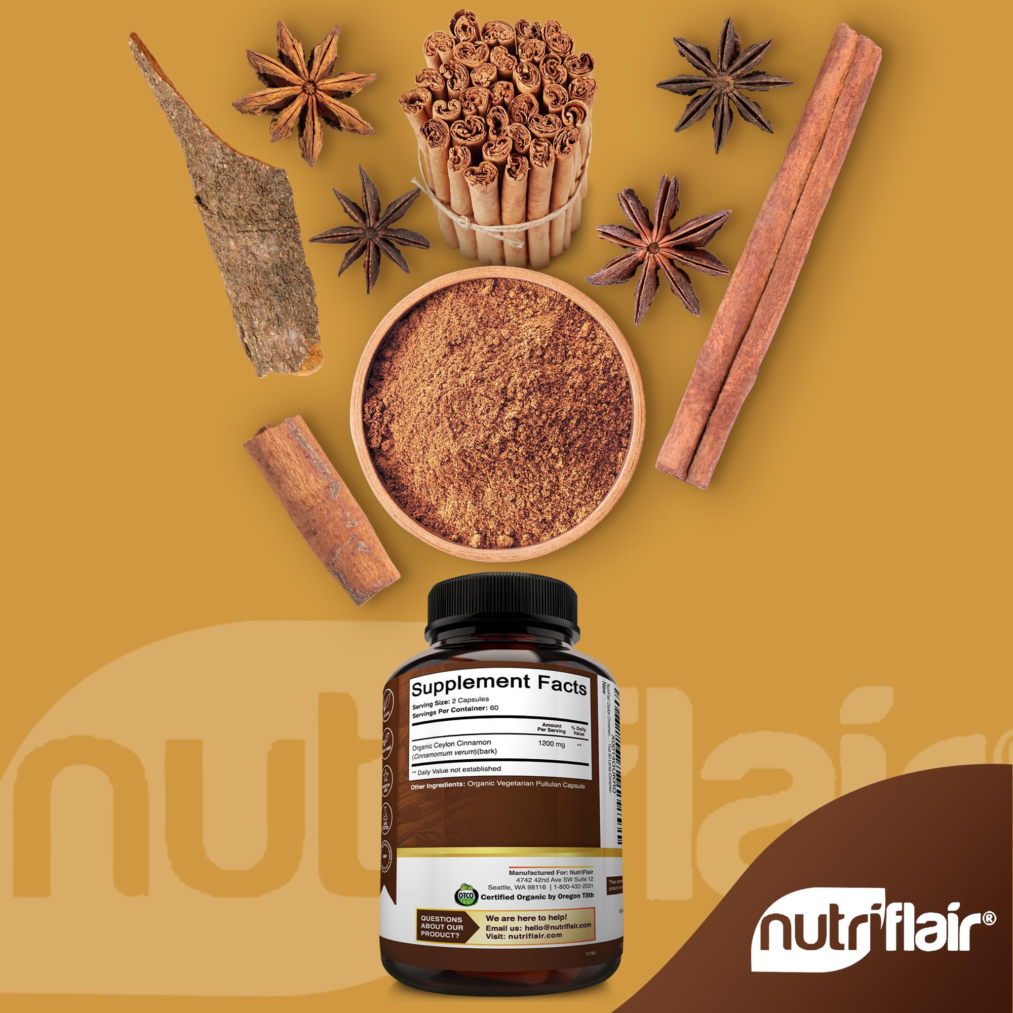 Foto 2 | Suplemento Nutriflair De Canela Orgánica De Ceilán 1200 Mg 120 Cápsulas - Venta Internacional.