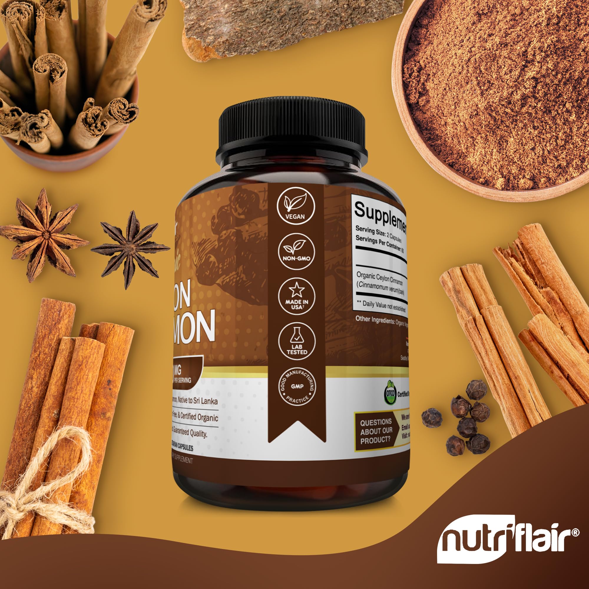 Foto 4 pulgar | Suplemento Nutriflair De Canela Orgánica De Ceilán 1200 Mg 120 Cápsulas - Venta Internacional.
