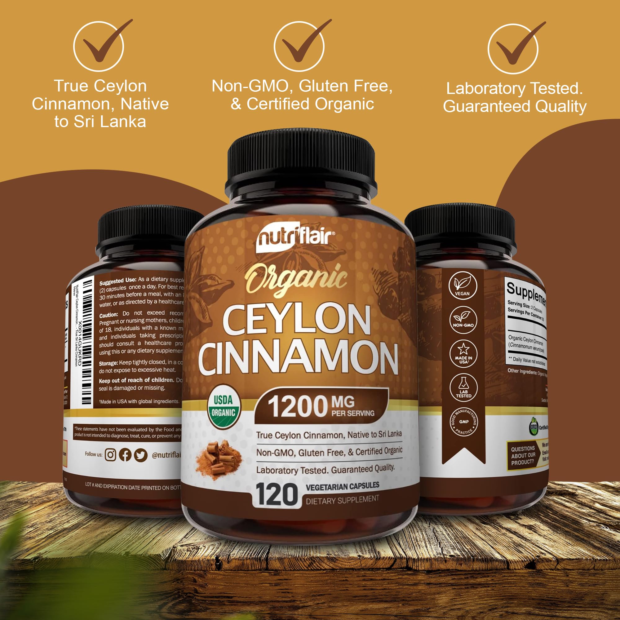 Foto 4 | Suplemento Nutriflair De Canela Orgánica De Ceilán 1200 Mg 120 Cápsulas - Venta Internacional.