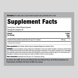 Foto 2 | Suplemento De Extracto De Semilla De Pomelo Piping Rock, 500 Mg, 120 Cápsulas - Venta Internacional.