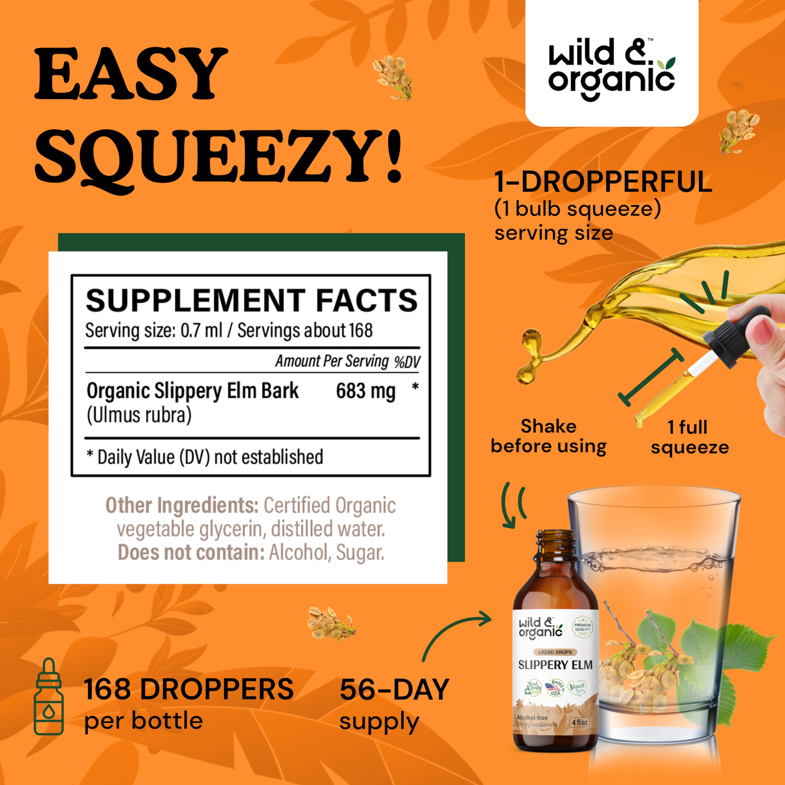 Foto 4 pulgar | Suplemento Líquido Wild & Organic Slippery Elm De 120 Ml - Venta Internacional.