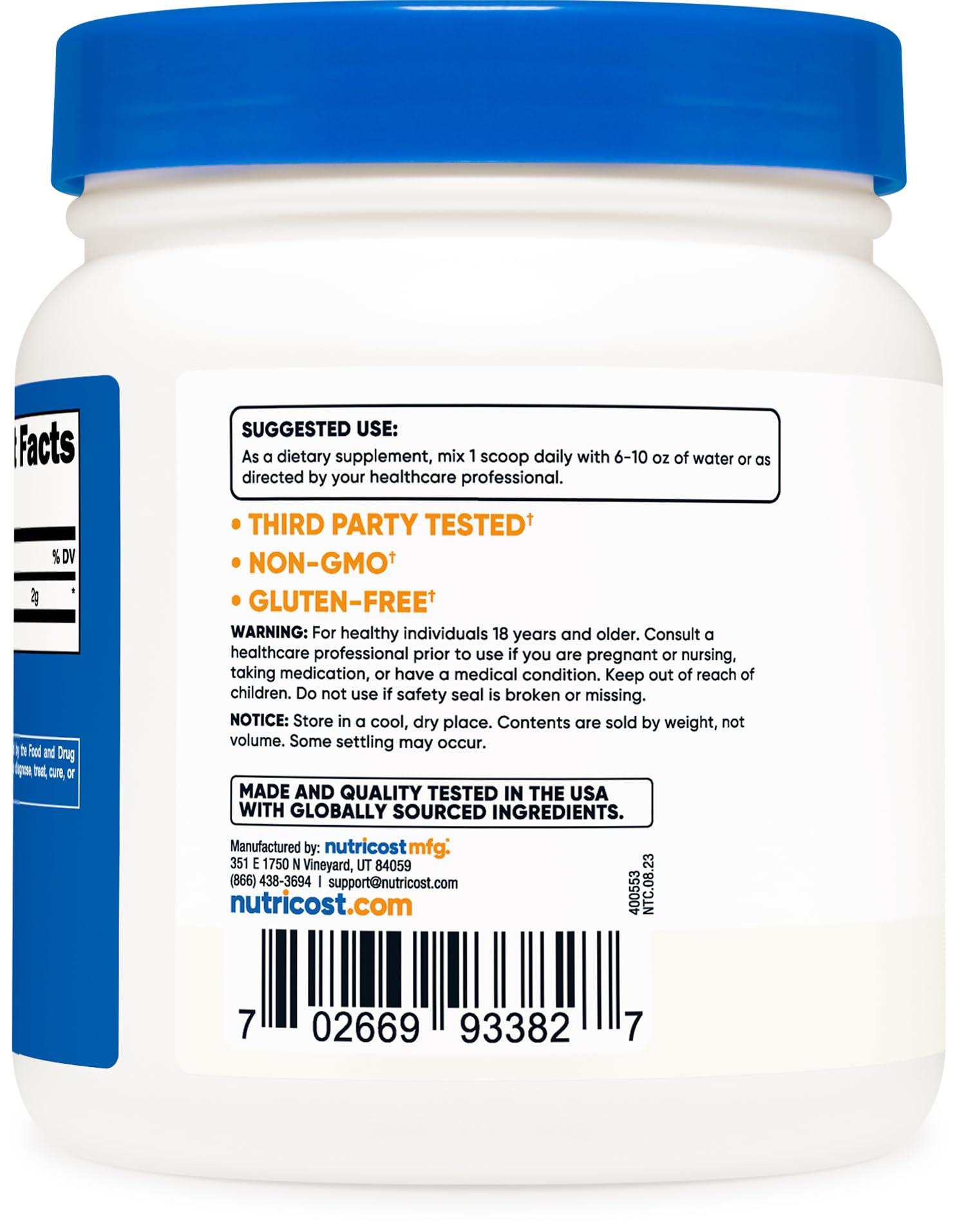 Foto 4 | Taurina En Polvo Nutricost 500g - 250 Porciones - Venta Internacional.