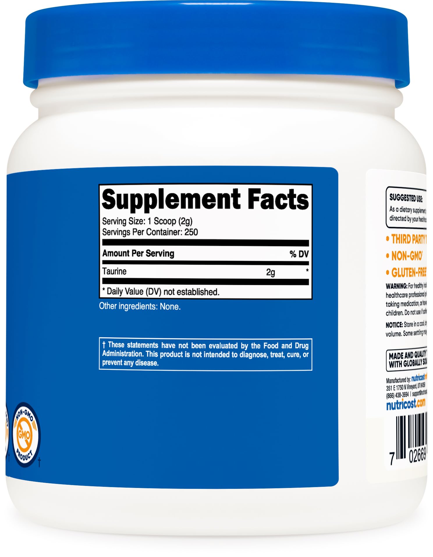Foto 5 | Taurina En Polvo Nutricost 500g - 250 Porciones - Venta Internacional.