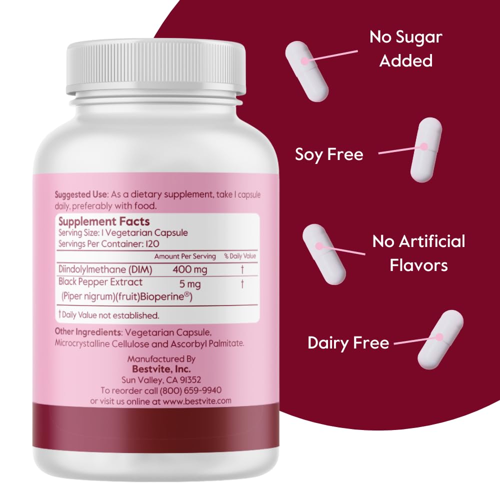 Foto 3 pulgar | Suplemento Bestvite Dim (diindolilmetano) 400 Mg Con Bioperina - Venta Internacional.