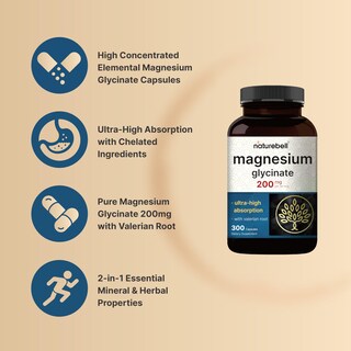 Foto 3 | Suplemento De Glicinato De Magnesio Naturebell 200 Mg 300 Cápsulas - Venta Internacional.