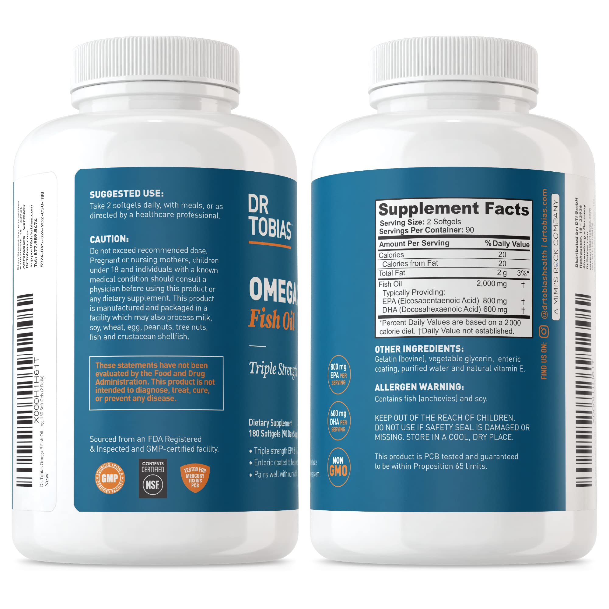 Foto 8 pulgar | Suplemento De Aceite De Pescado Omega 3 Del Dr. Tobias De 2000 Mg De Triple Concentración - Venta Internacional.