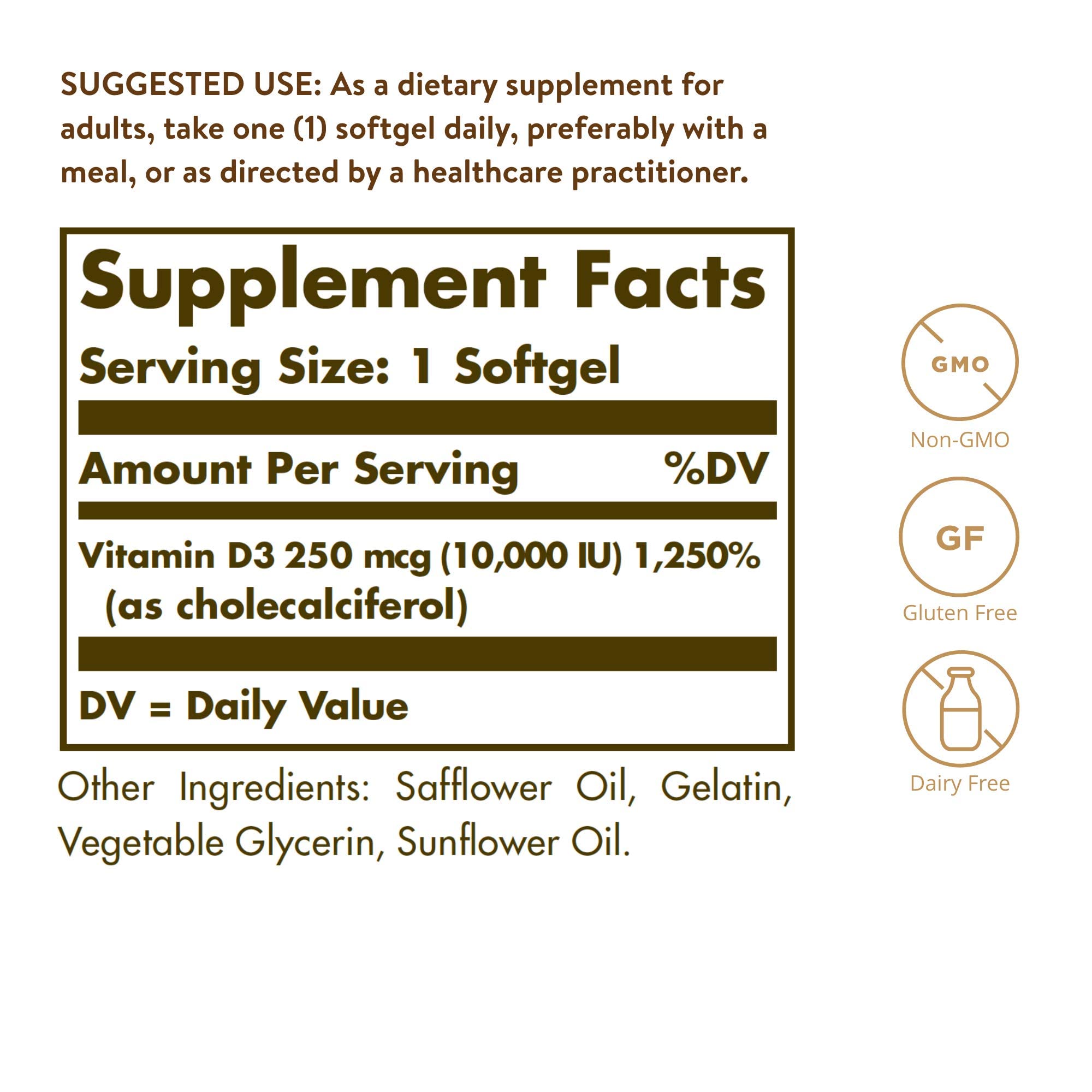 Foto 3 pulgar | Suplemento Solgar De Vitamina D3 250 Mcg (10 000 Ui) 120 Cápsulas Blandas - Venta Internacional.
