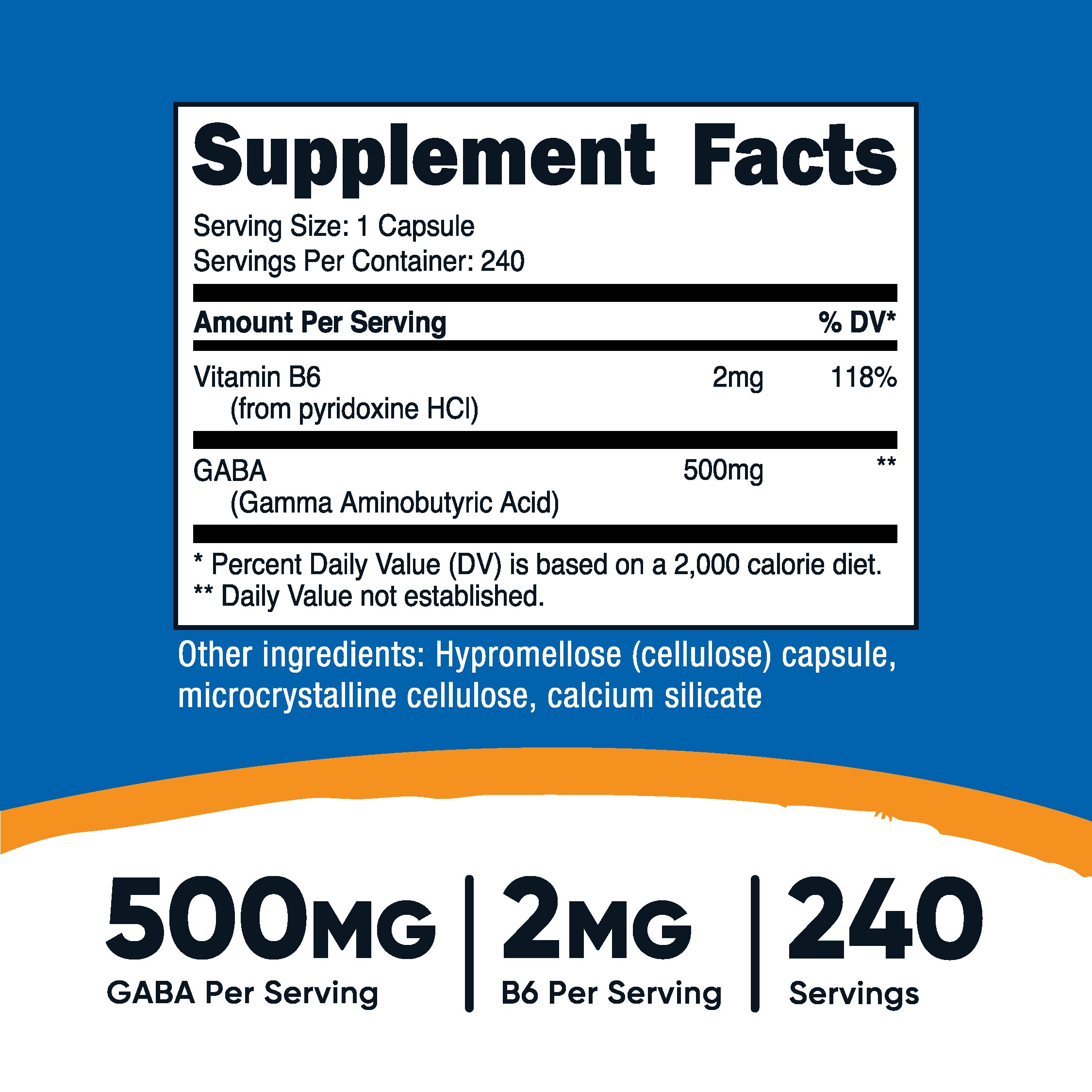 Foto 3 pulgar | Suplemento Nutricost Gaba (ácido Gamma Aminobutírico) Y Vitamina B6 500 Mg 240 Cápsulas - Venta Internacional.
