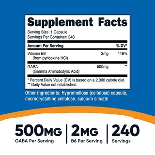 Foto 2 | Suplemento Nutricost Gaba (ácido Gamma Aminobutírico) Y Vitamina B6 500 Mg 240 Cápsulas - Venta Internacional.