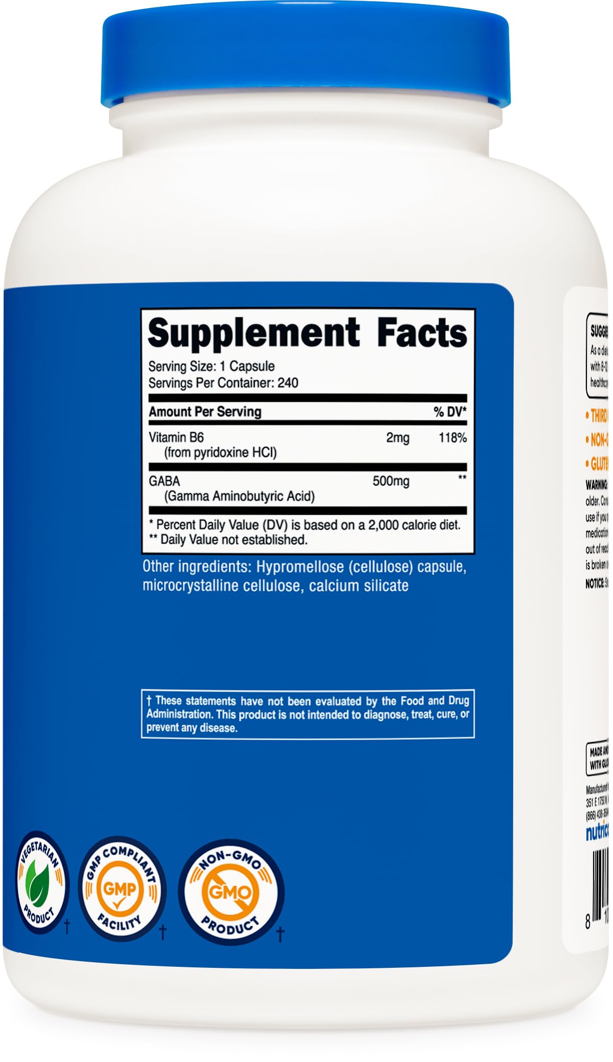 Foto 6 pulgar | Suplemento Nutricost Gaba (ácido Gamma Aminobutírico) Y Vitamina B6 500 Mg 240 Cápsulas - Venta Internacional.