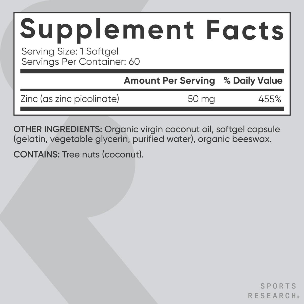 Foto 7 pulgar | Suplemento De Zinc Sports Research Picolinato De Zinc 50 Mg X 60 Cápsulas Blandas - Venta Internacional.