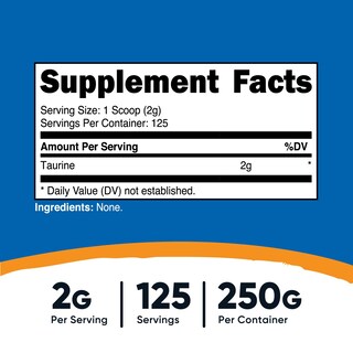 Foto 2 | Suplemento Nutricost De Taurina En Polvo 250 G - 125 Porciones - Venta Internacional.