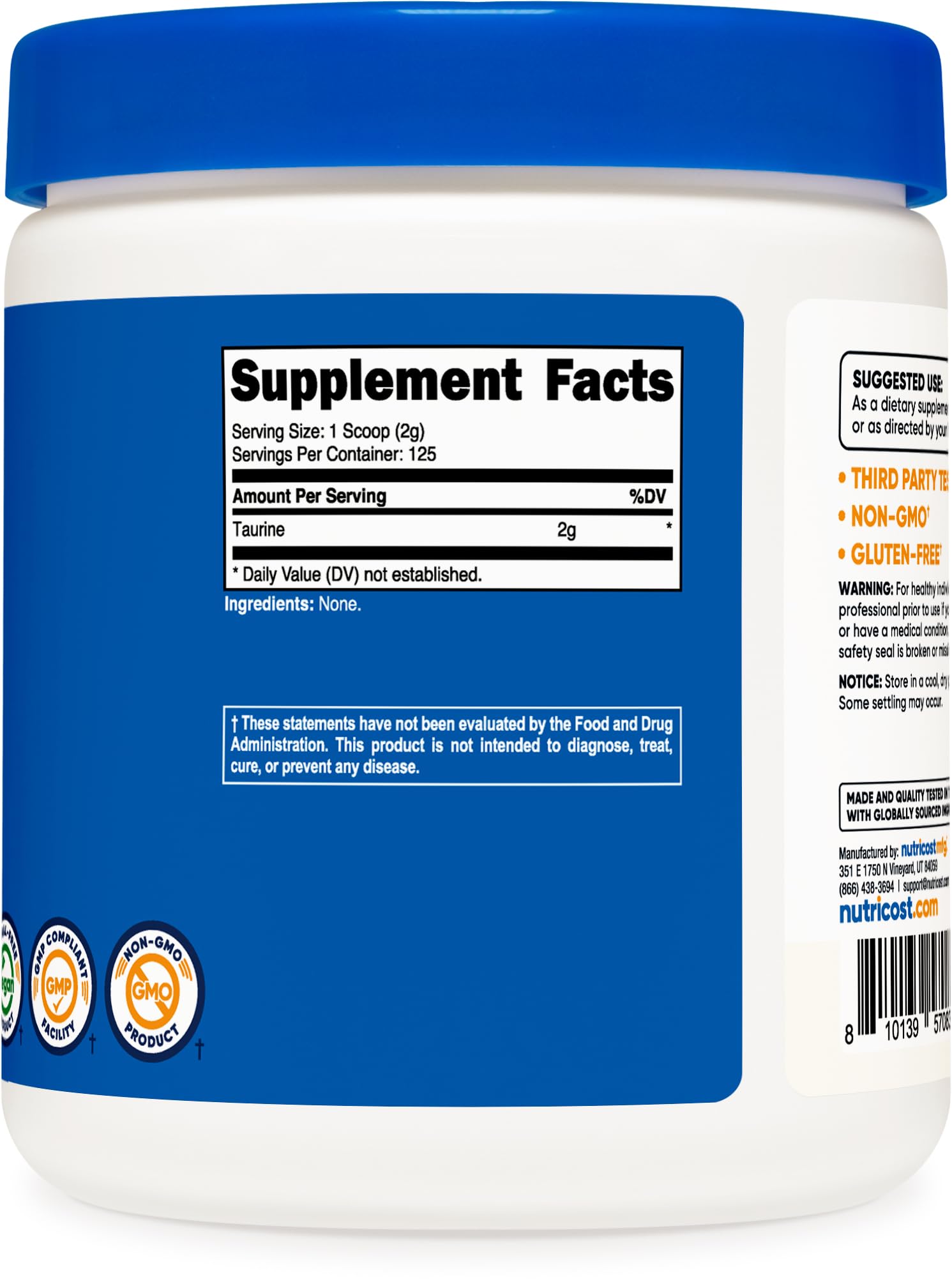 Foto 6 pulgar | Suplemento Nutricost De Taurina En Polvo 250 G - 125 Porciones - Venta Internacional.