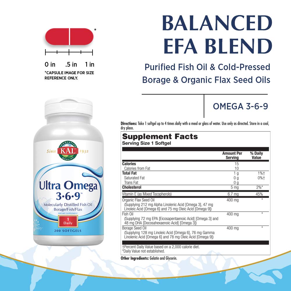 Foto 2 | Suplemento Kal Ultra Omega 3-6-9 1200 Mg De Aceite De Pescado 200 Cápsulas Blandas - Venta Internacional.
