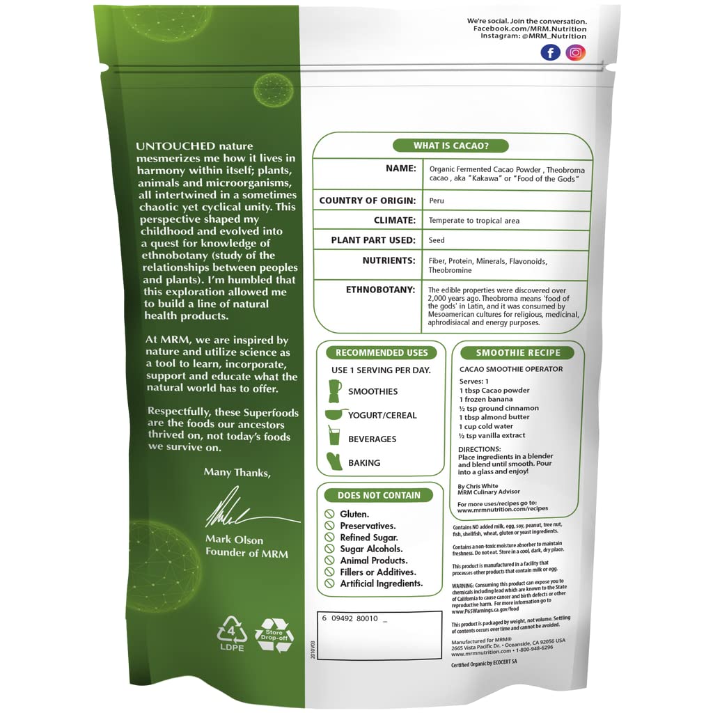 Foto 2 | Cacao En Polvo Mrm Nutrition Fermentado Orgánico 1,2 Kg - Venta Internacional.