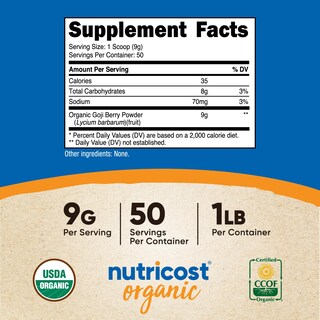 Foto 2 | Polvo De Bayas De Goji Nutricost Organic, 454 G, Usda, Sin Gluten - Venta Internacional.