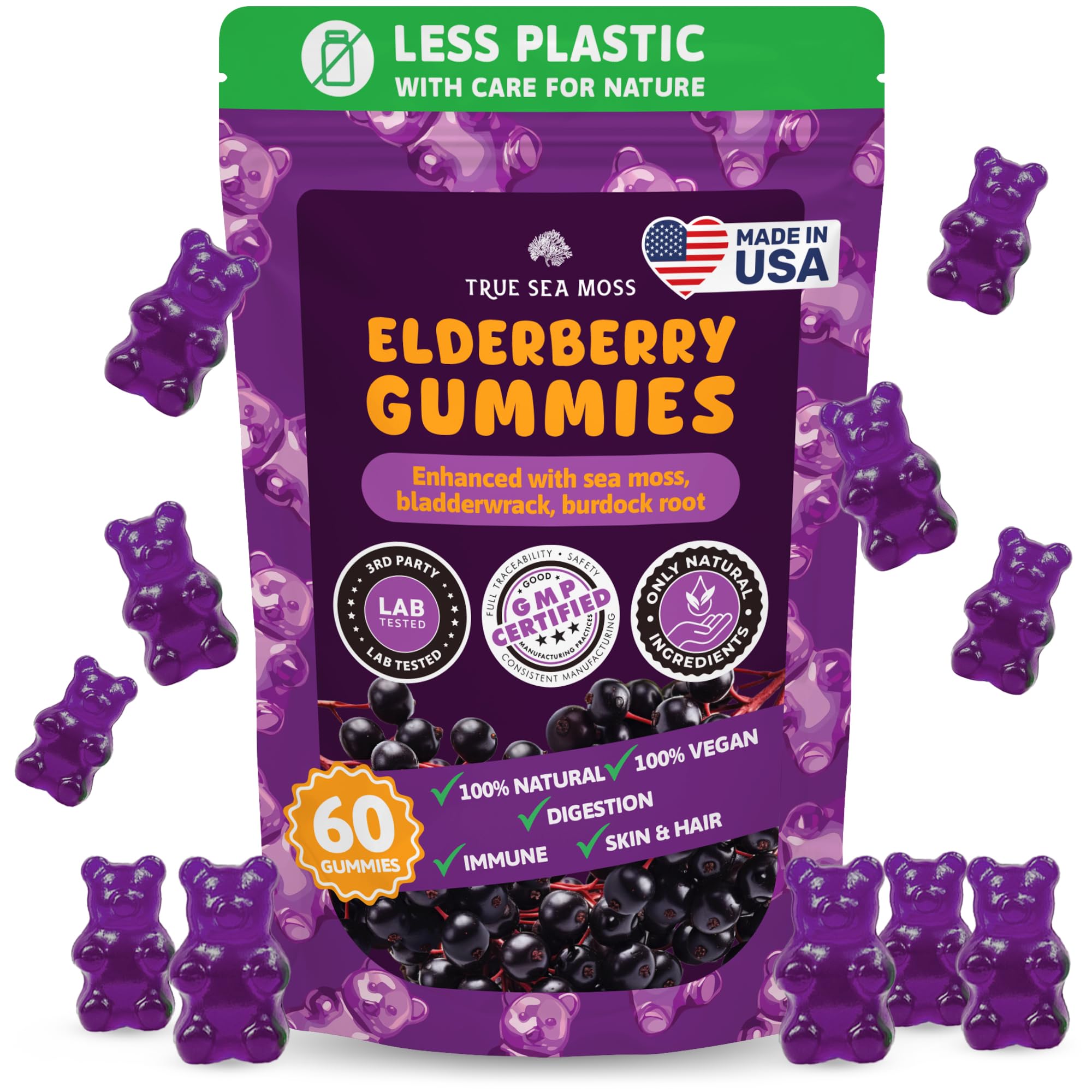 Foto 2 pulgar | Gomitas Trueseamoss Sambucus Saúco Con Magnesio 60 Unidades - Venta Internacional.