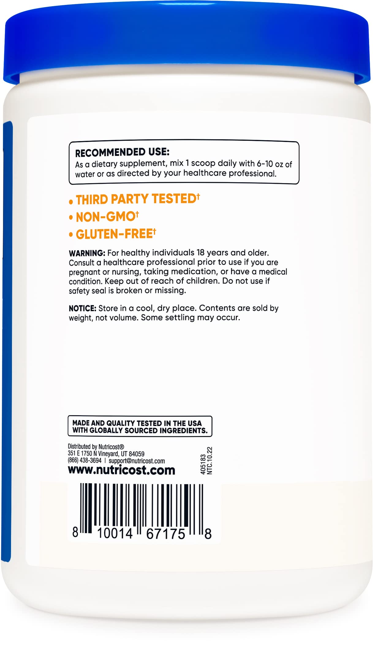 Foto 4 pulgar | Inositol En Polvo Nutricost, 454 G, Sin Gluten Y Sin Ogm - Venta Internacional.