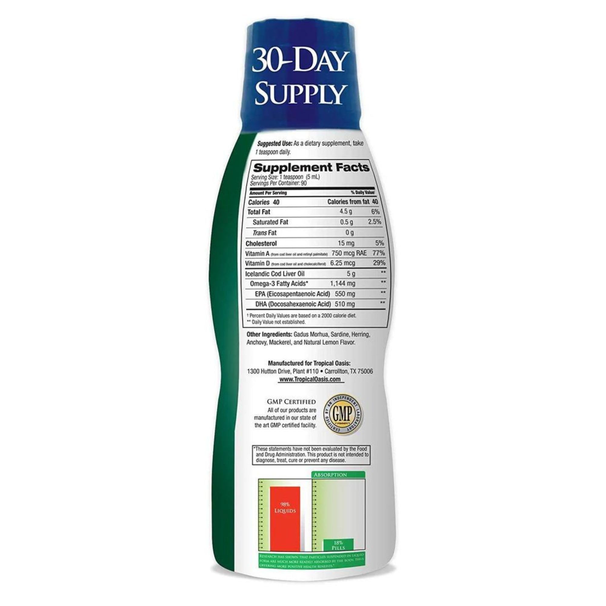 Foto 3 pulgar | Aceite De Hígado De Bacalao Tropical Oasis, Concentración Máxima De 1144 Mg De Omega-3 - Venta Internacional.