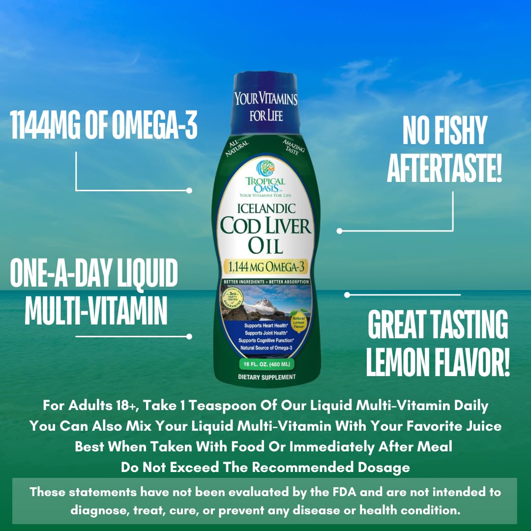Foto 5 pulgar | Aceite De Hígado De Bacalao Tropical Oasis, Concentración Máxima De 1144 Mg De Omega-3 - Venta Internacional.