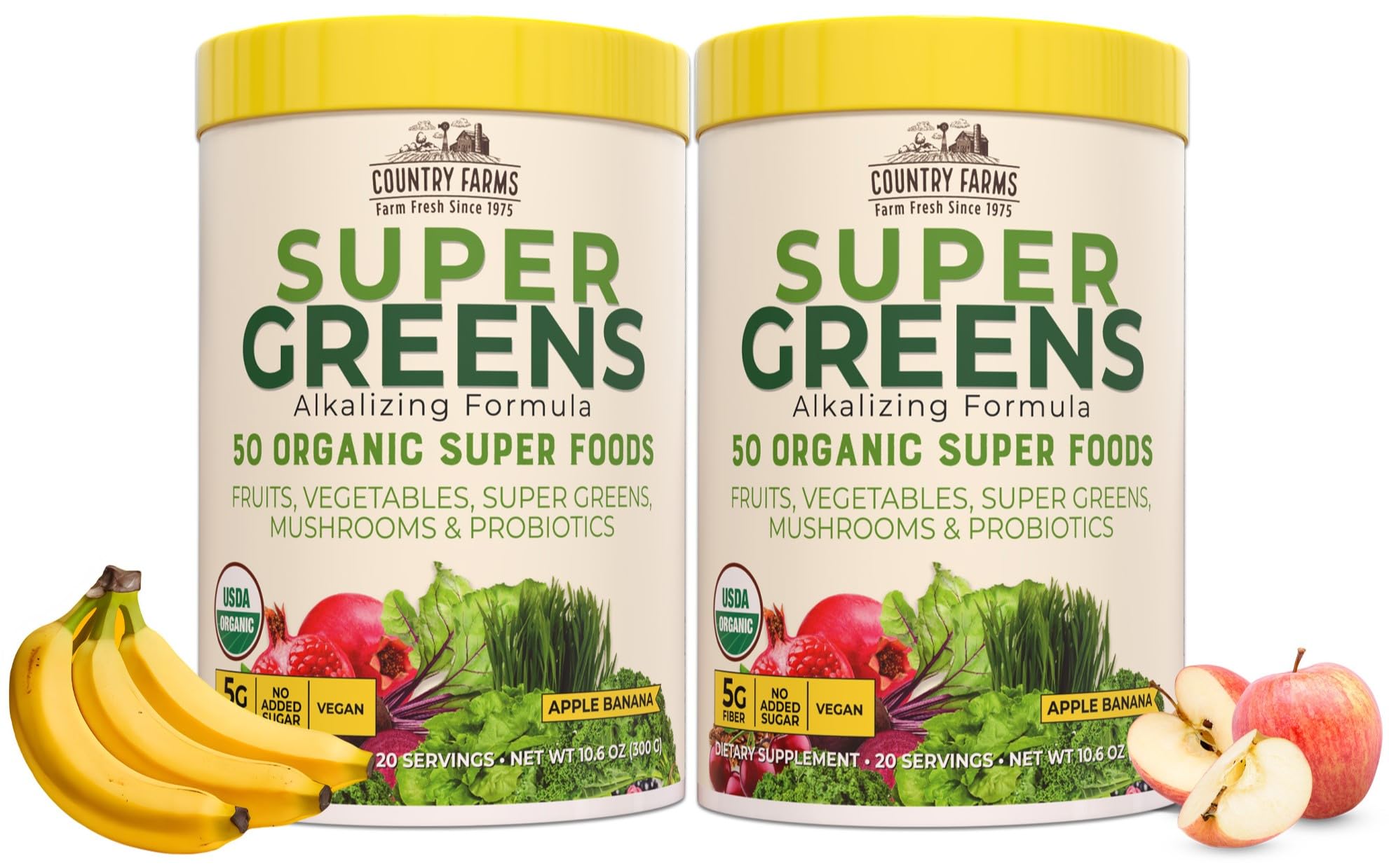 Batido En Polvo Super Greens Country Farms De Manzana Y Plátano - Venta Internacional.