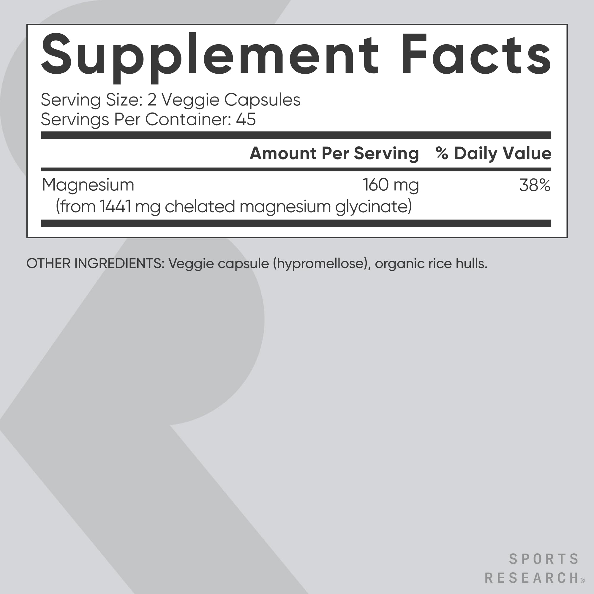 Foto 7 pulgar | Suplemento Sports Research, Glicinato De Magnesio, 160 Mg, 90 Cápsulas - Venta Internacional.
