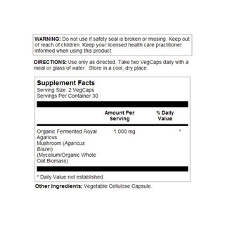 Foto 3 | Suplemento De Hongo Agaricus Real Fermentado Solaray, 500 Mg, 60 Cápsulas Vegetales - Venta Internacional.