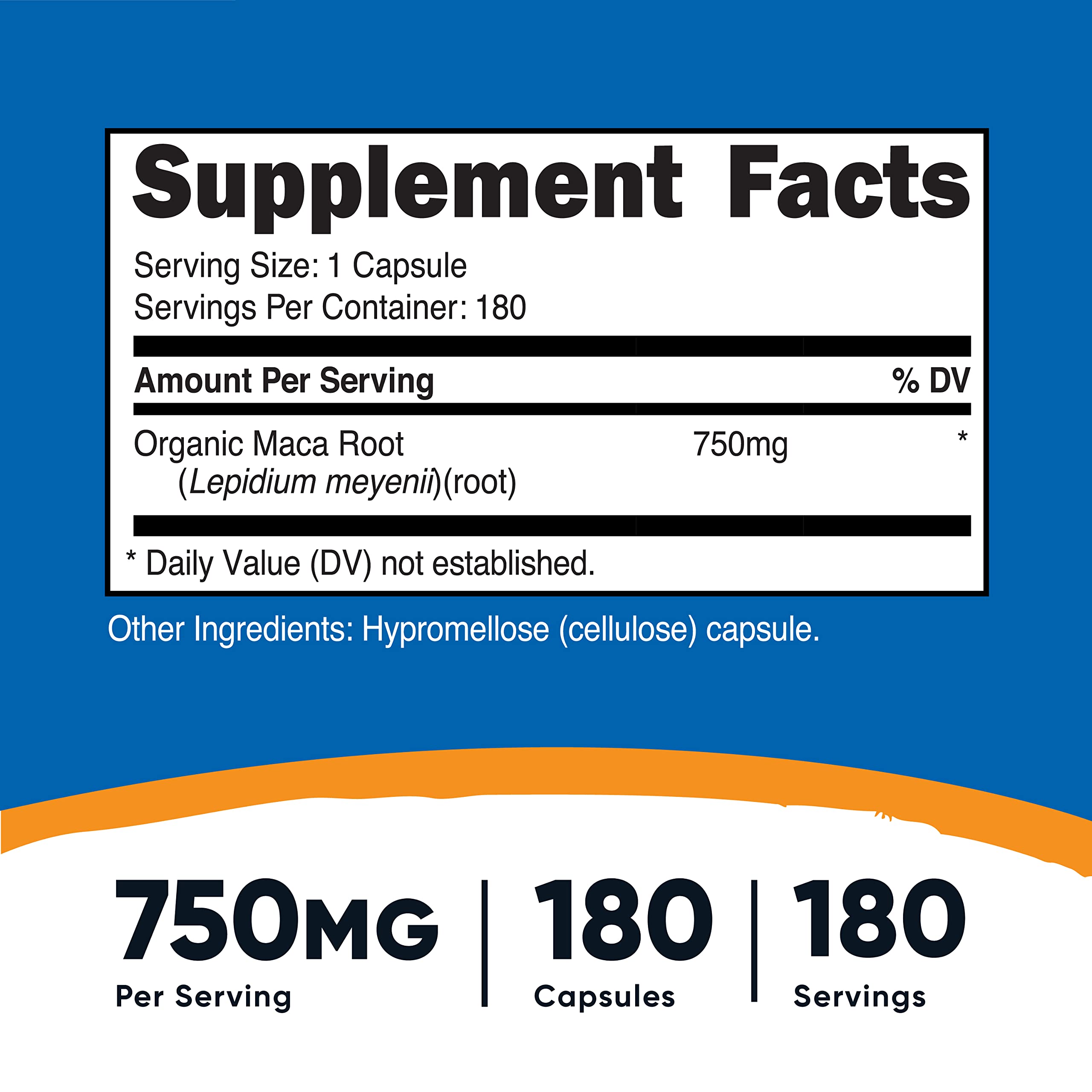 Foto 3 pulgar | Suplemento Nutricost De Raíz De Maca 750 Mg 180 Cápsulas - Venta Internacional.