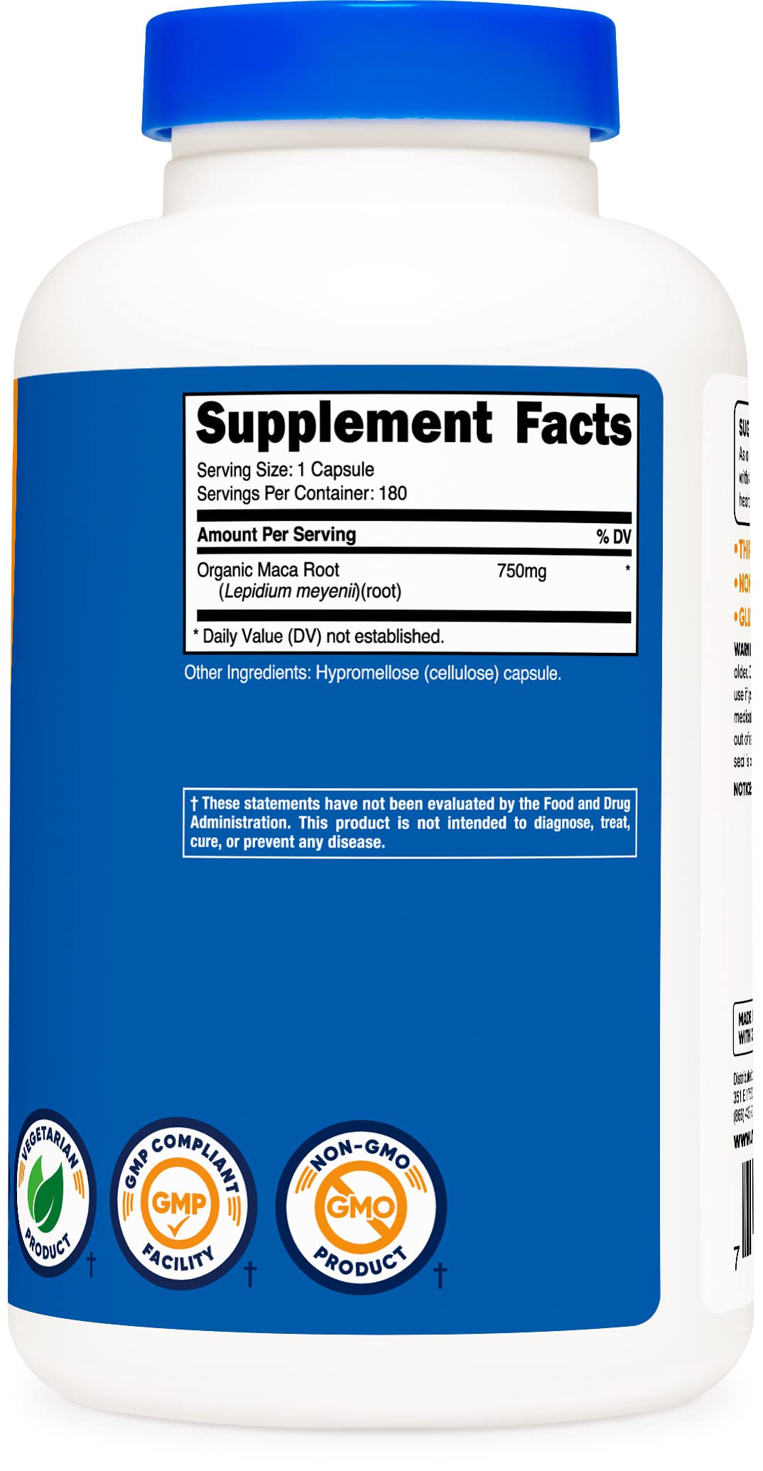 Foto 4 | Suplemento Nutricost De Raíz De Maca 750 Mg 180 Cápsulas - Venta Internacional.