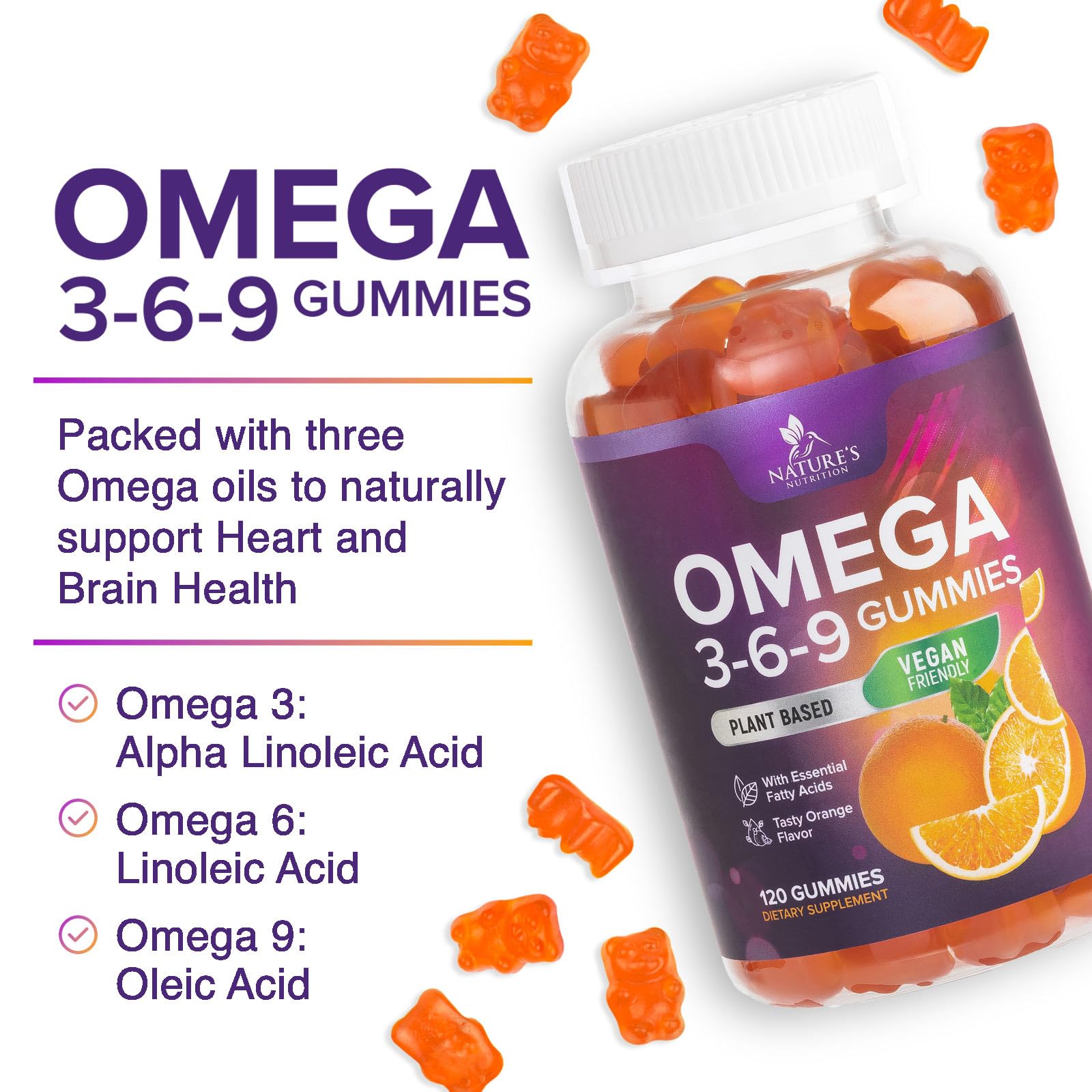 Foto 4 pulgar | Suplemento Nature's Nutrition Omega 3 6 9 Gomitas Veganas 120 - Venta Internacional.