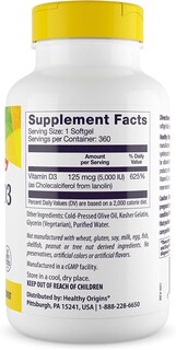 Foto 2 | Suplemento De Vitamina D3 De Healthy Origins, 5000 Ui, 360 Cápsulas Blandas - Venta Internacional.