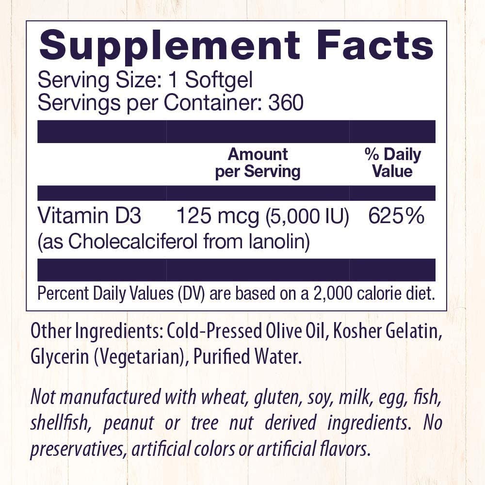 Foto 5 | Suplemento De Vitamina D3 De Healthy Origins, 5000 Ui, 360 Cápsulas Blandas - Venta Internacional.