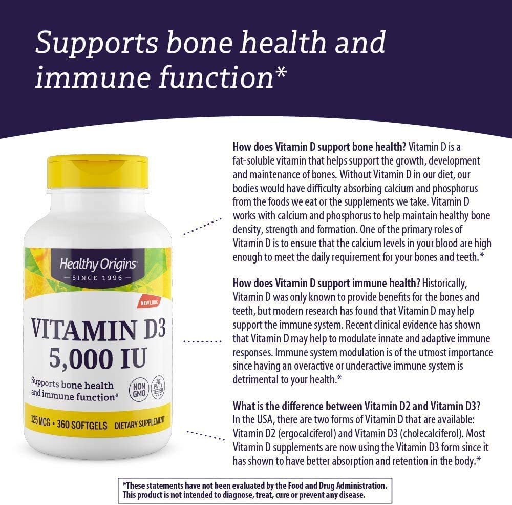 Foto 8 pulgar | Suplemento De Vitamina D3 De Healthy Origins, 5000 Ui, 360 Cápsulas Blandas - Venta Internacional.