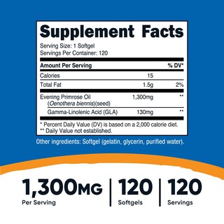 Foto 2 | Suplemento De Aceite De Onagra Nutricost, 1300 Mg, 120 Cápsulas Blandas - Venta Internacional.